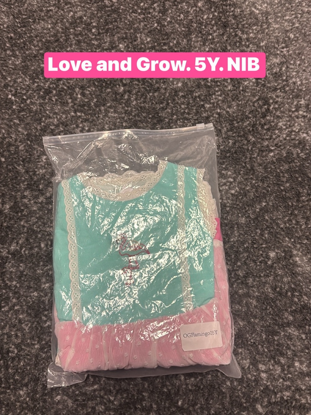 Love & Grow Girls' Aqua and Pink Lace-Trim Dress - 5Y